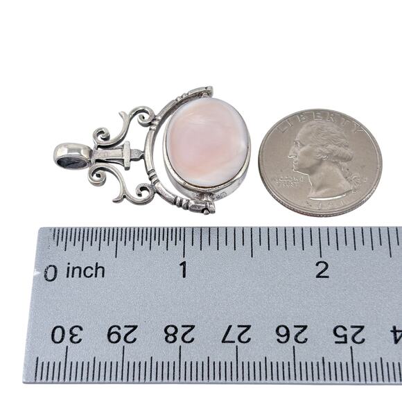 Reversible Oval Pendant | Mother of Pearl Onyx | Vintage Sterling Silver 925 - Picture 5 of 6